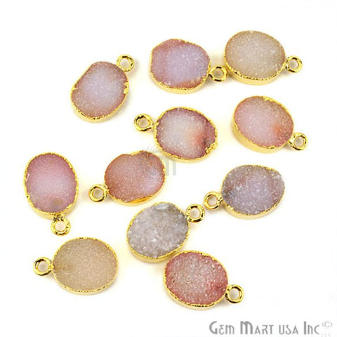Gold Electroplated Druzy 10x12mm Oval Druzy Gemstone Connector (Pick Your Color, Bail) - GemMartUSA