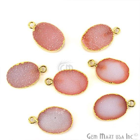 Druzy Gold Electroplated 12x16mm Oval Single Bail Gemstone Connector