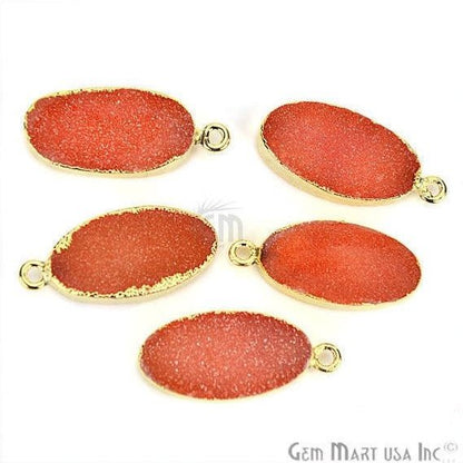 Gold Electroplated Druzy 10X20mm Oval Druzy Gemstone Connector (Pick Your Color, Bail) - GemMartUSA