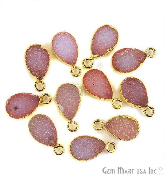 Druzy Gold Electroplated 8x12mm Pears Single Bail Gemstone Connector
