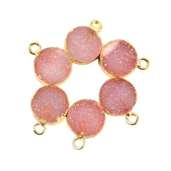 Gold Electroplated Druzy 10mm Round Shape Druzy Gemstone Connector (Pick Your Color, Bail) - GemMartUSA