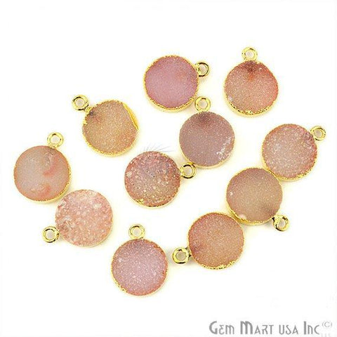 Gold Electroplated Druzy 12mm Round Single Bail Gemstone Connector