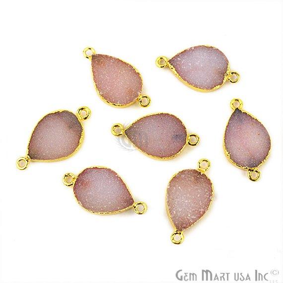 Gold Electroplated 13x18mm Pears Double Bail Druzy Gemstone Connector