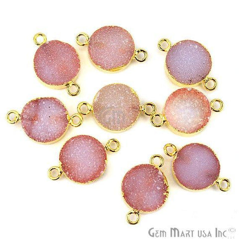 Gold Electroplated Druzy 12mm Round Double Bail Gemstone Connector