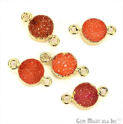 Color Druzy Round 8mm Double Bail Gold Electroplated Gemstone Connector