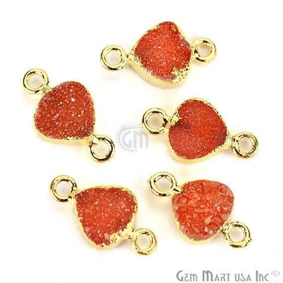 Gold Electroplated Druzy 8mm Heart Shape Double Bail Gemstone Connector Pick Your Color (11237) - GemMartUSA