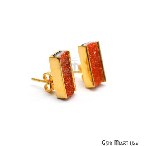 Rectangle Shape 15x7mm Gold Plated Gemstone Druzy Stud Earrings (Pick your Gemstone) (90026-2) - GemMartUSA