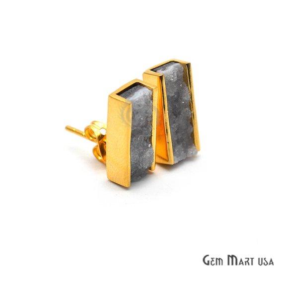 Rectangle Shape 15x7mm Gold Plated Gemstone Druzy Stud Earrings (Pick your Gemstone) (90026-2) - GemMartUSA