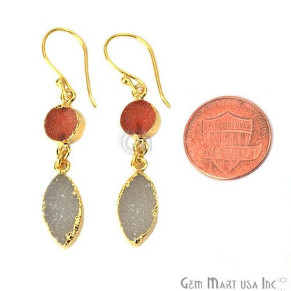 Double Druzy 48x8mm Gold Plated Dangle Hook Earrings (Pick your Gemstone) (90127-1) - GemMartUSA