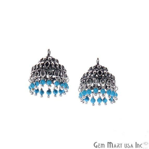 Round Shape Oxidized Dangle Earrings Supply - 1Pair (Pick your Gemstone) - GemMartUSA