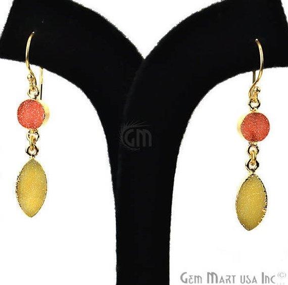 Double Druzy 48x8mm Gold Plated Dangle Hook Earrings (Pick your Gemstone) (90127-1) - GemMartUSA