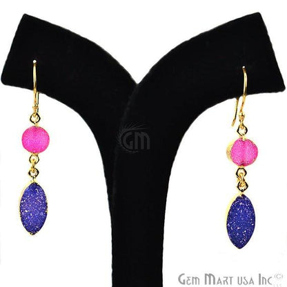 Double Druzy 48x8mm Gold Plated Dangle Hook Earrings (Pick your Gemstone) (90127-1) - GemMartUSA