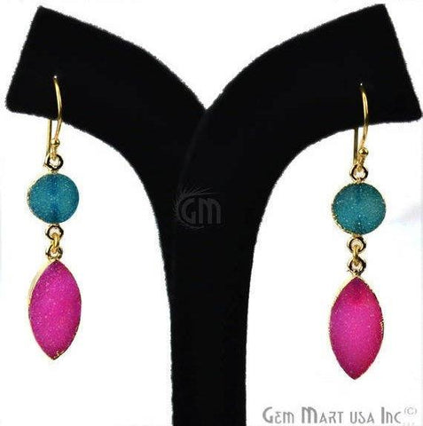 Double Druzy Stone 52x10mm Gold Plated Hook Earrings (Pick your Gemstone) (90135-1) - GemMartUSA