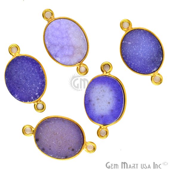 Color Druzy Connector 10x12mm Oval Gold Plated Double Bail Gemstone Connector (Pick Color) (11146) - GemMartUSA