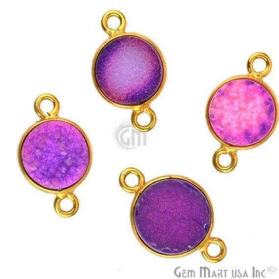 Color Druzy 8mm Round Bezel Gold Gemstone Connector (Pick Your Color) - GemMartUSA