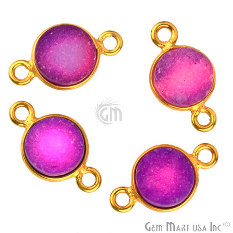 Color Druzy 6mm Round Double Bail Gold Bezel Connector