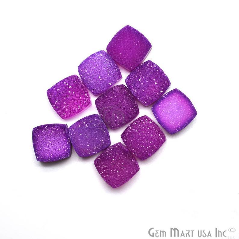 Plain Color Druzy 12mm Cushion Shape Loose Cabochon (Pick Your Color) - GemMartUSA