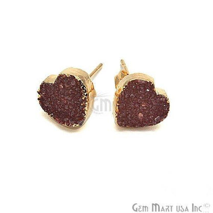 Druzy 10mm Heart Gold Edged Stud Earring 1 Pair (Pick Your Color) - GemMartUSA