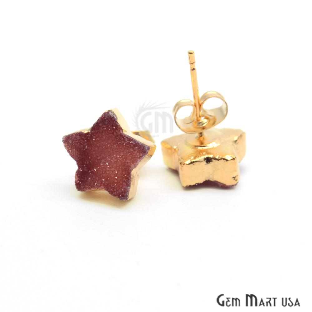 Star Shape 10mm Gold Plated Druzy Stud Earrings (Pick your Gemstone) (90030-1) - GemMartUSA