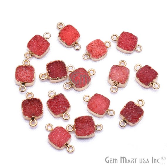 Gold Electroplated 10mm Square Double Bail Druzy Gemstone Connector (Pick Your Color) - GemMartUSA