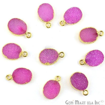 Gold Electroplated Druzy 10x12mm Oval Druzy Gemstone Connector (Pick Your Color, Bail) - GemMartUSA