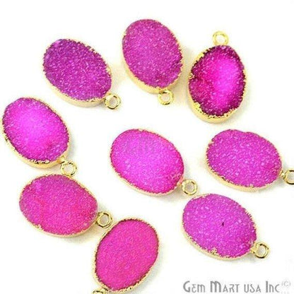 Druzy Gold Electroplated 12x16mm Oval Single Bail Gemstone Connector