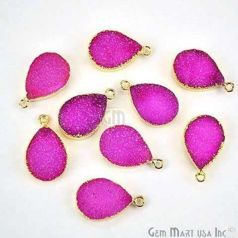 Gold Electroplated 13x18mm Pears Single Bail Druzy Gemstone Connector