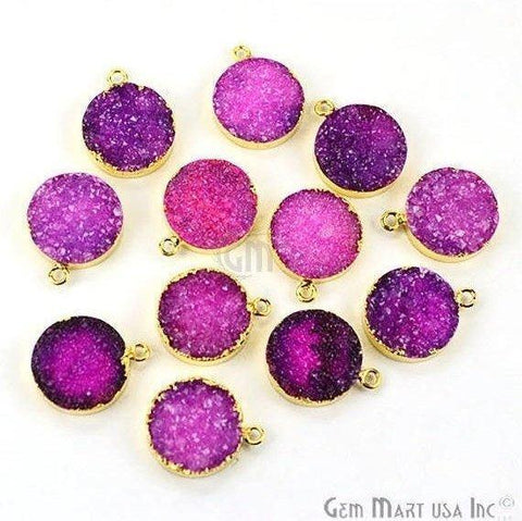 Gold Electroplated 16mm Round Single Bail Druzy Gemstone Connector