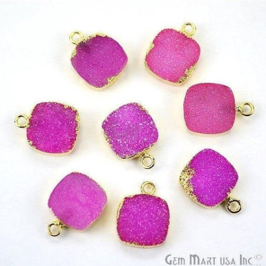 Gold Electroplated Druzy 12mm Square Single Bail Druzy Gemstone Connector