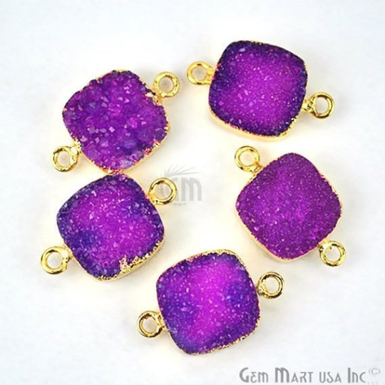 Gold Electroplated 12mm Square Double Bail Druzy Connector