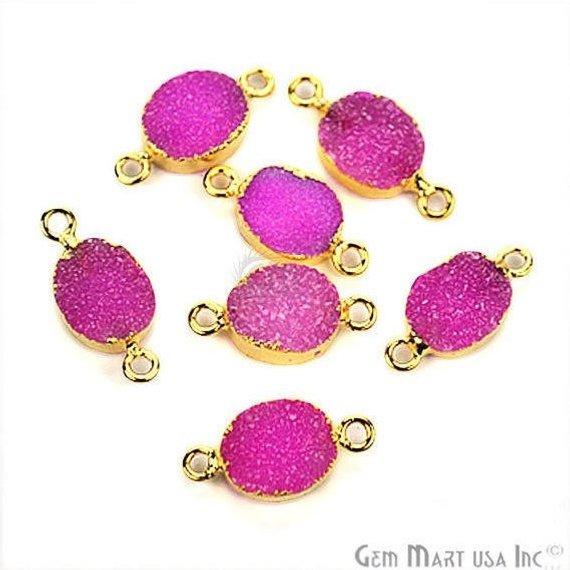 Gold Electroplated Druzy 9x11mm Oval Druzy Gemstone Connector (Pick Your Color) - GemMartUSA