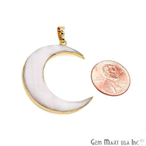 Crescent Moon Connector, Howlite Dangle Pendant, Gemstone Gold Necklace, Bracelets Charm,(PEND-50004) - GemMartUSA
