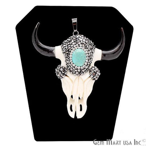 Longhorn Skull Pendant, Black Cubic Zircon Necklace, Turquoise Skull Bracelets Charm,(PEND-50005) - GemMartUSA