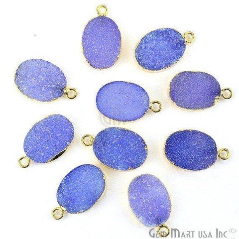 Druzy Gold Electroplated 12x16mm Oval Single Bail Gemstone Connector