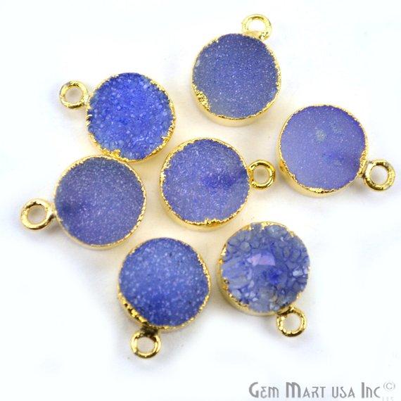 Gold Electroplated Druzy 10mm Round Shape Druzy Gemstone Connector (Pick Your Color, Bail) - GemMartUSA