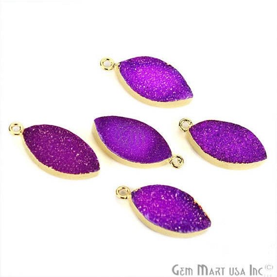 Gold Electroplated Druzy 10x20mm Marquise Druzy Connector (Pick Color, Bail) - GemMartUSA