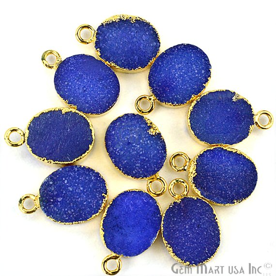 Gold Electroplated Druzy 10x12mm Oval Druzy Gemstone Connector (Pick Your Color, Bail) - GemMartUSA