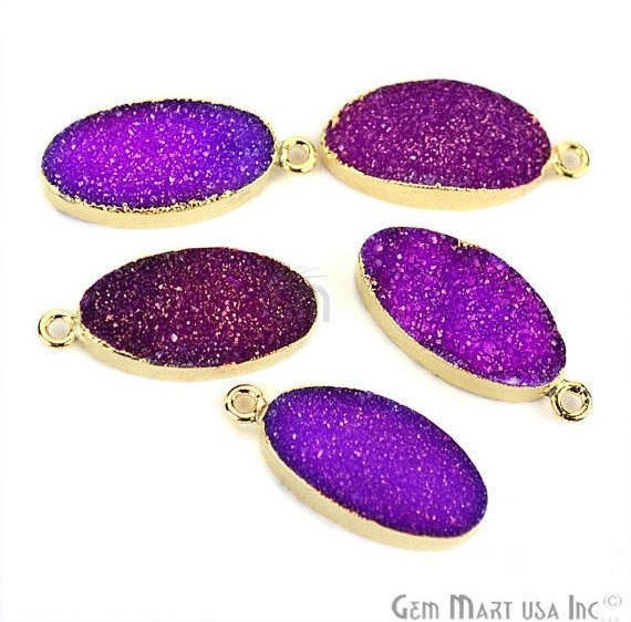 Gold Electroplated Druzy 10X20mm Oval Druzy Gemstone Connector (Pick Your Color, Bail) - GemMartUSA