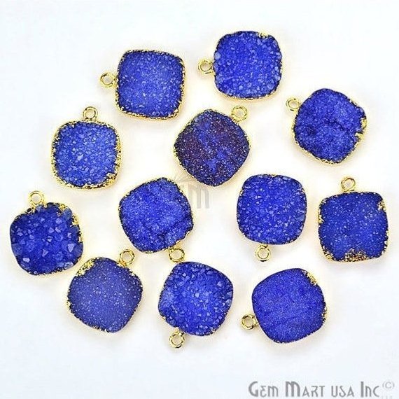Gold Electroplated Druzy 16mm Square Druzy Gemstone Connector (Pick Your Color, Bail) - GemMartUSA