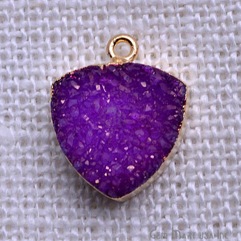 Purple Druzy Trillion 15mm Gold Electroplated Single Bail Connector - GemMartUSA