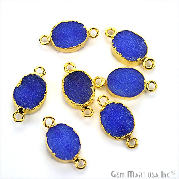 Gold Electroplated Druzy 9x11mm Oval Druzy Gemstone Connector (Pick Your Color) - GemMartUSA