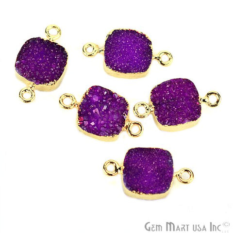 Gold Electroplated 10mm Square Double Bail Druzy Gemstone Connector (Pick Your Color) - GemMartUSA