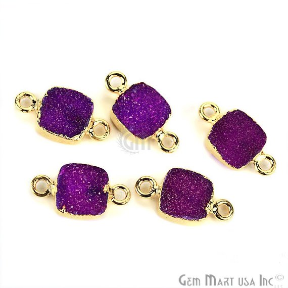 Gold Electroplated Druzy 8mm Square Double Bail Druzy Connector (Pick Color) - GemMartUSA