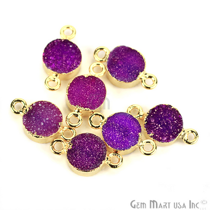 Color Druzy Round 8mm Double Bail Gold Electroplated Gemstone Connector