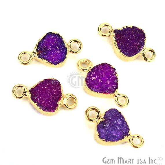 Gold Electroplated Druzy 8mm Heart Shape Double Bail Gemstone Connector Pick Your Color (11237) - GemMartUSA