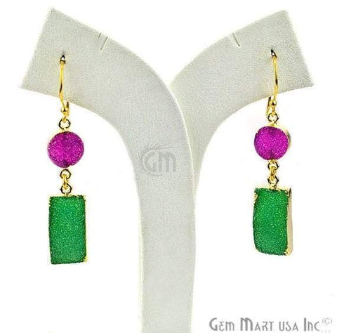 Double Druzy Stone 52x10mm Gold Plated Hook Earrings (Pick your Gemstone) (90136-1) - GemMartUSA