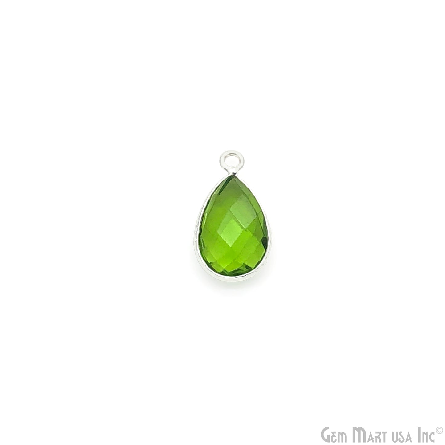 Peridot Gemstone, Pears Shape, Faceted Stone, Pendant Connector, Handcrafted Silver Plated, Single Bail, 8x12MM