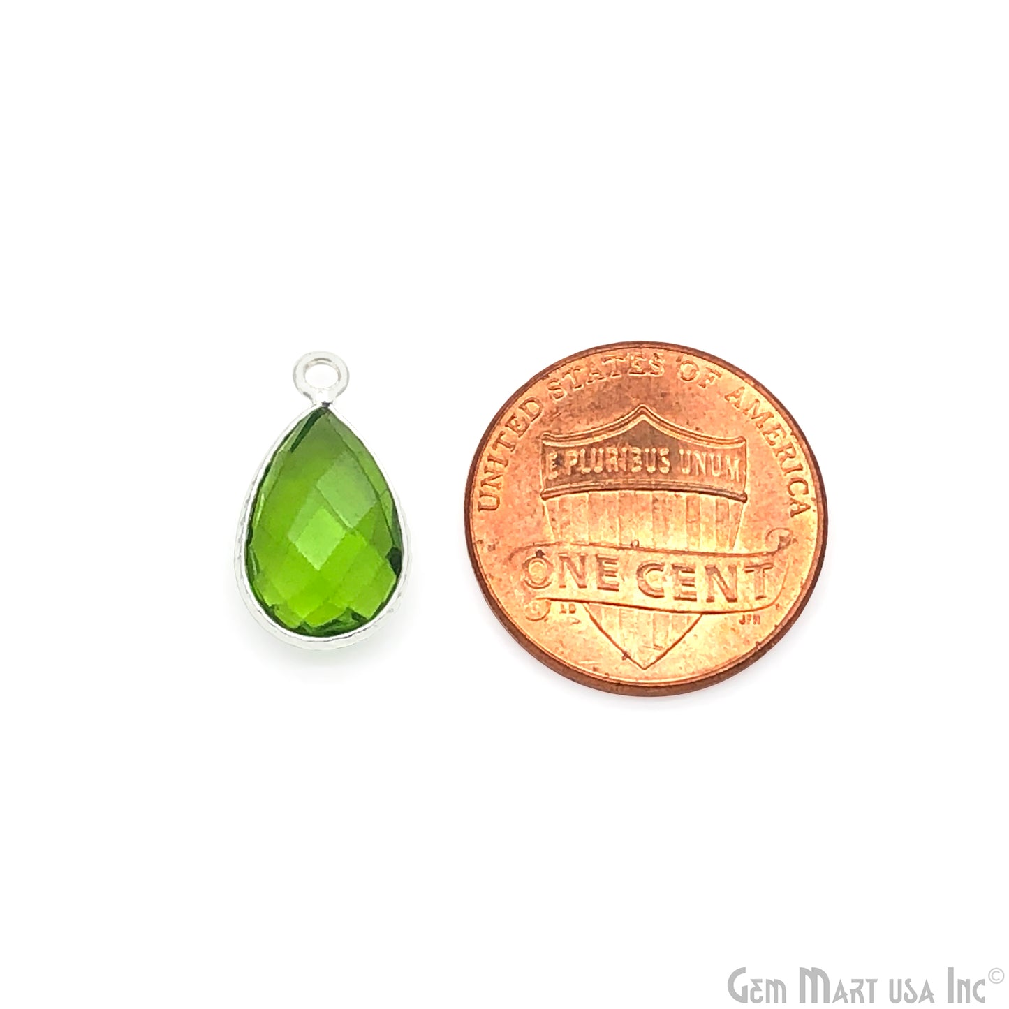 Peridot Gemstone, Pears Shape, Faceted Stone, Pendant Connector, Handcrafted Silver Plated, Single Bail, 8x12MM