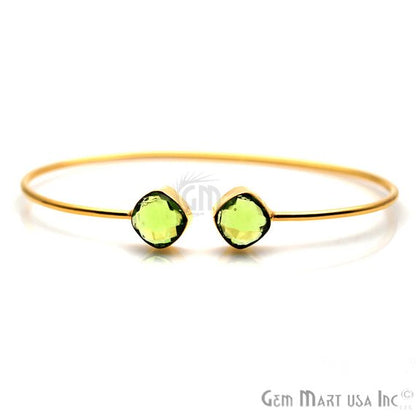 Gold Plated 8mm Cushion Double Stone Adjustable Bangle Bracelet (Choose Gemstone) - GemMartUSA