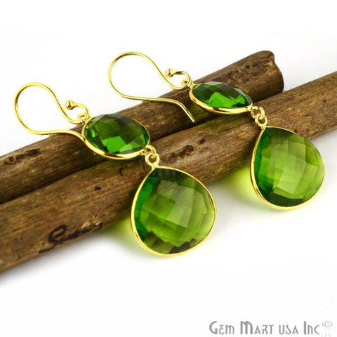 Gold Plated 12x15mm Round & 16x19mm Heart Gemstone Dangle Hook Earring Choose Your Style (90080-1) - GemMartUSA